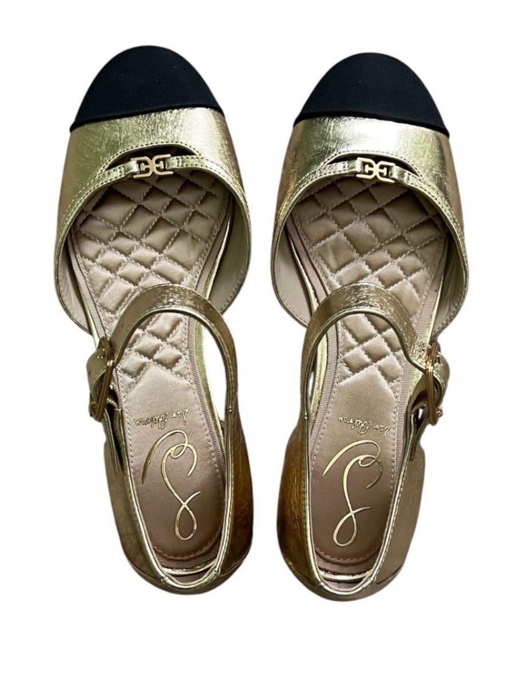 Sam Edelman Rylie Cap Toe Mary Jane Flats Metallic Gold with Black